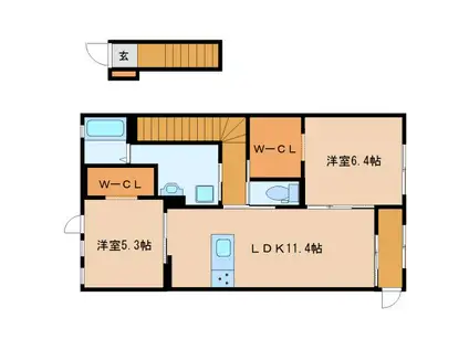 オリエンテウーノ(2LDK/2階)の間取り写真