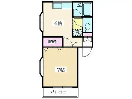 ツインズハウス(1DK/2階)の間取り写真