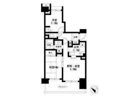 フロントシティ与野(2LDK/6階)の間取り写真