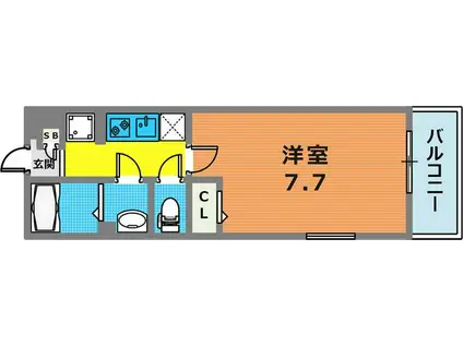 旗塚レジデンス(1K/2階)の間取り写真