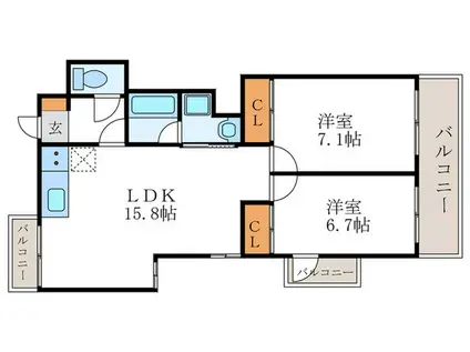 グラシオン西陣(2LDK/2階)の間取り写真