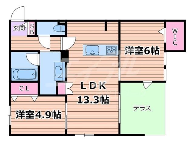 内代レジデンスノース(2LDK/1階)の間取り写真