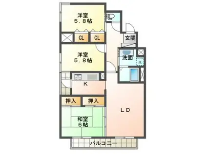 ライオンズマンション御倉町(3LDK/2階)の間取り写真