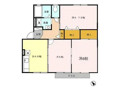 ハイカムールエリア(3DK/1階)の間取り写真