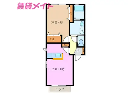 ソレイユII(1LDK/2階)の間取り写真