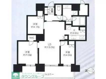 パークシティ武蔵小杉ミッドスカイタワー(3LDK/18階)の間取り写真