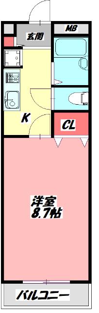 ビエンフェオークラII(1K/4階)の間取り写真