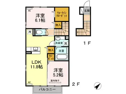 ぱぴよん・S(2LDK/2階)の間取り写真