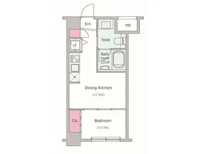 レジディア新川(1DK/2階)の間取り写真