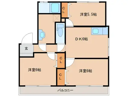 トレステーラ東中津ヴィラ(3DK/2階)の間取り写真