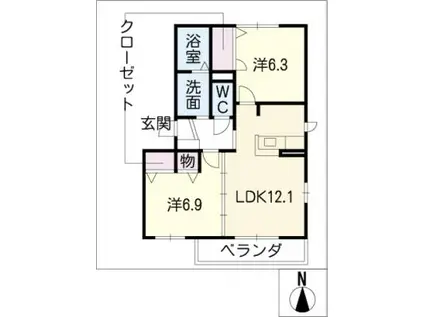 イマージュM(2LDK/3階)の間取り写真