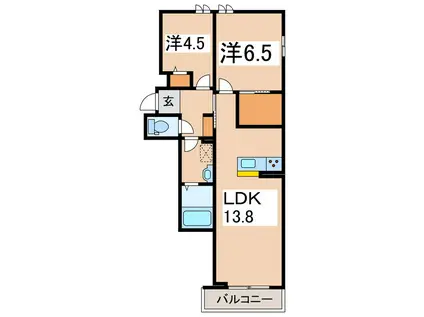 BRAND NUMBER会津中央(2LDK/2階)の間取り写真