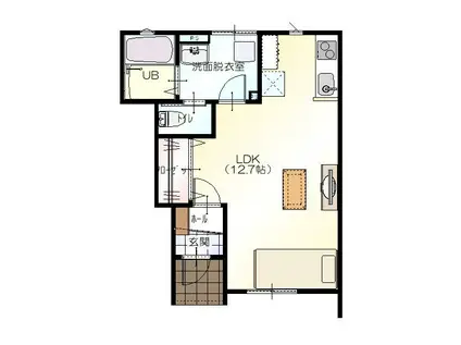 D-BOX八日市(ワンルーム/1階)の間取り写真