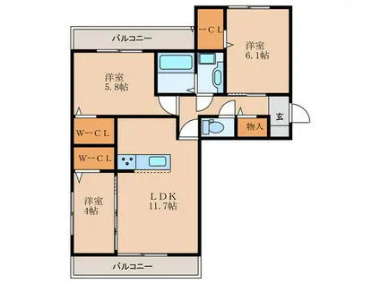 クレア上飯田(3LDK/3階)の間取り写真