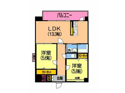 ＪＲ豊肥本線 武蔵塚駅 徒歩15分 10階建 築7年(2LDK/4階)の間取り写真