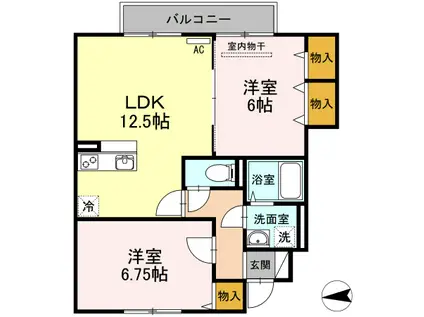 ローズコート落合(2LDK/1階)の間取り写真