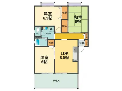 甲子園クレセントハウス(3LDK/1階)の間取り写真