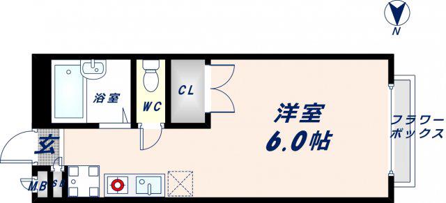 エステートピアナカタC棟(ワンルーム/2階)の間取り写真