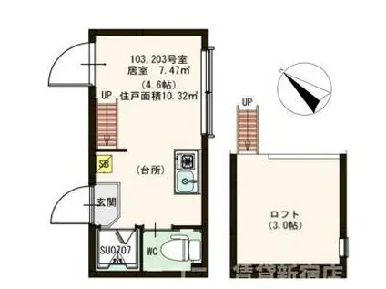 東武東上線 北池袋駅 徒歩6分 2階建 築8年(ワンルーム/2階)の間取り写真