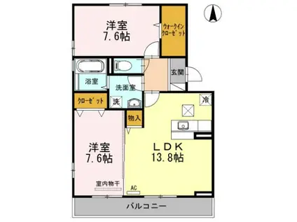 グランビアB(2LDK/2階)の間取り写真