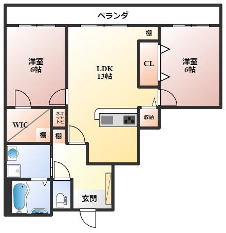パヴィヨン豊中(2LDK/3階)の間取り写真
