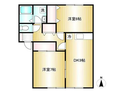 ロイヤルガーデン広面B(2DK/1階)の間取り写真