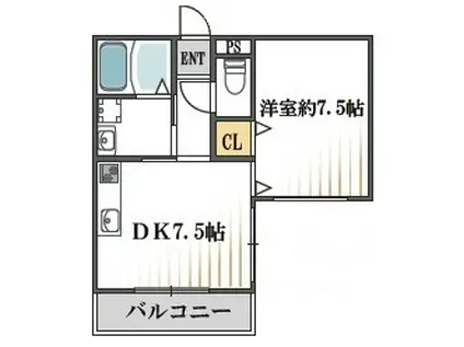 クィーンライフ桑津(1DK/4階)の間取り写真