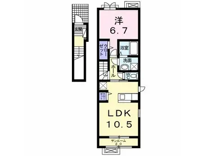 プラシード神明(1LDK/2階)の間取り写真