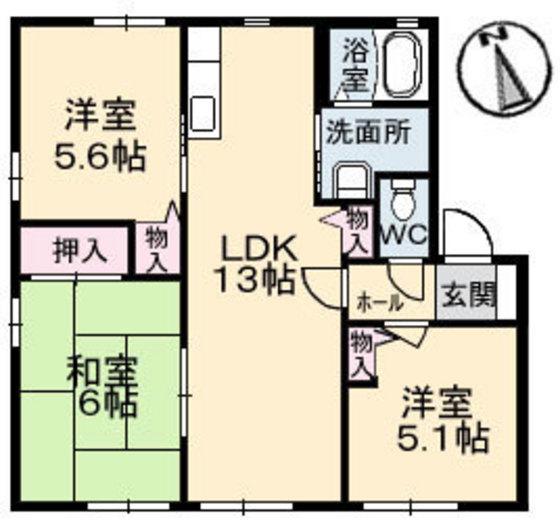 クレールせせら B棟(3LDK/1階)の間取り写真
