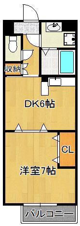 ヴィラージュB棟(1DK/1階)の間取り写真