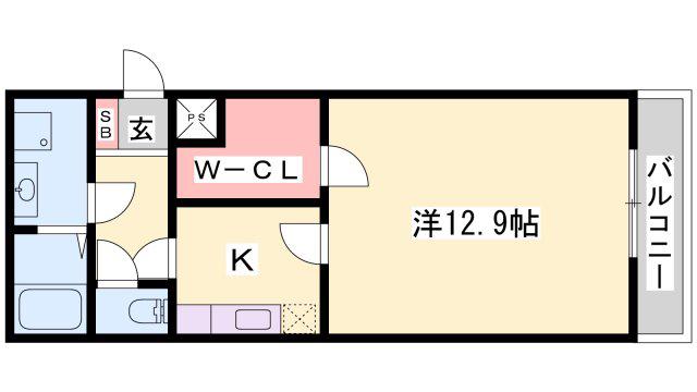 グランピア姫路(1K/2階)の間取り写真