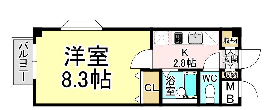 クレール穴生(1K/1階)の間取り写真