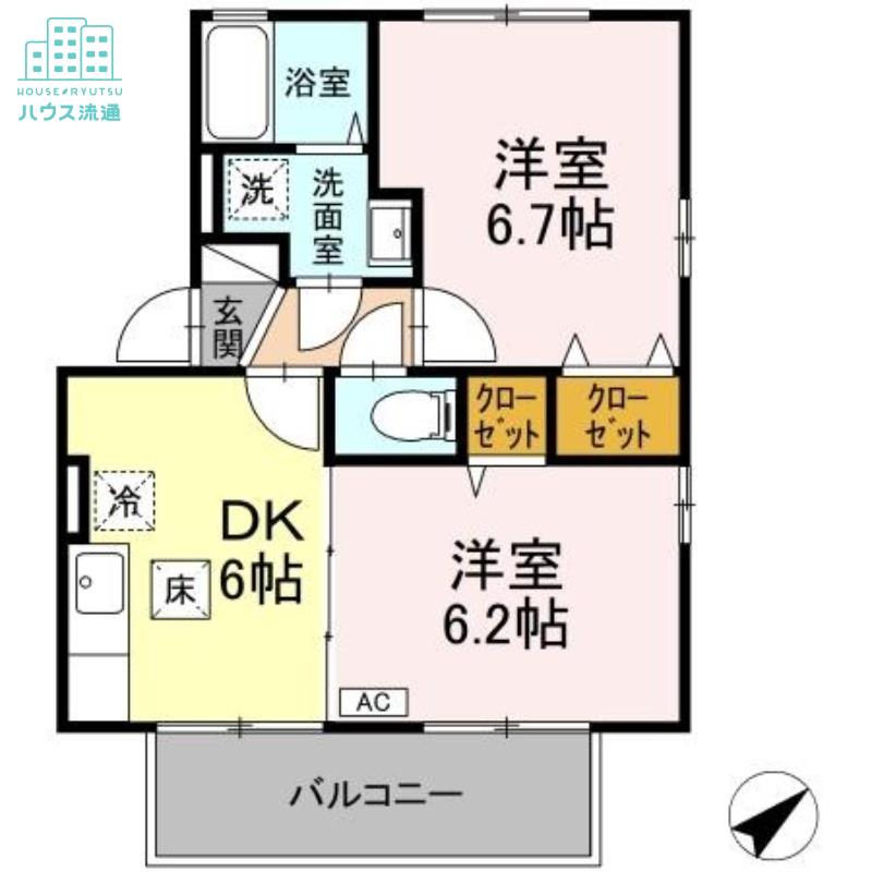 ウィルモアアサイ(2DK/1階)の間取り写真