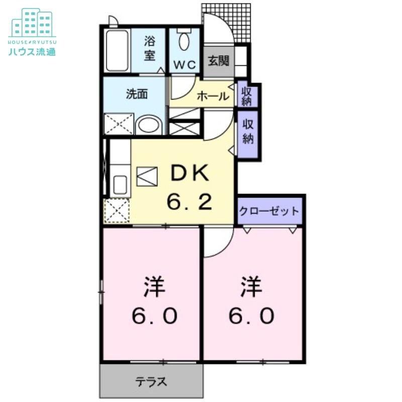 エクセレント(2DK/1階)の間取り写真
