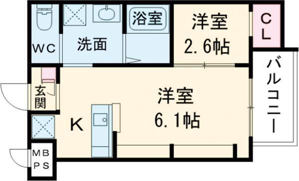 西湊町ジーイー・ディス(1LDK/2階)の間取り写真