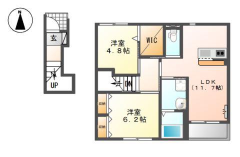 グラン ルミエール B(2LDK/2階)の間取り写真
