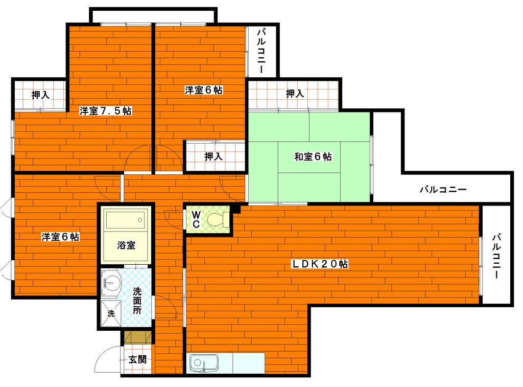 グランハイツ三滝(4LDK/1階)の間取り写真