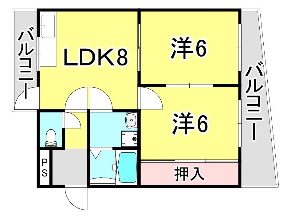 須磨ノ浦ビューハイツ(2DK/3階)の間取り写真