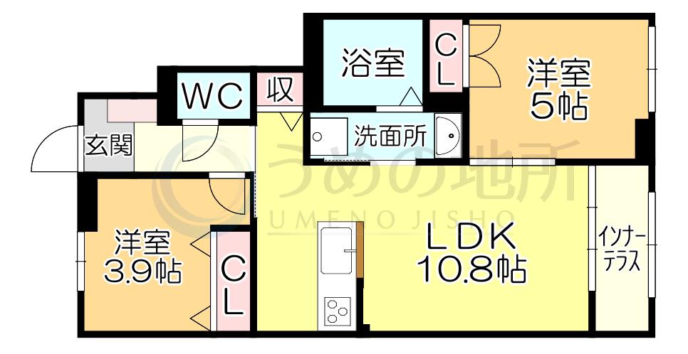 サクラヴィラージュ津福(2LDK/1階)の間取り写真