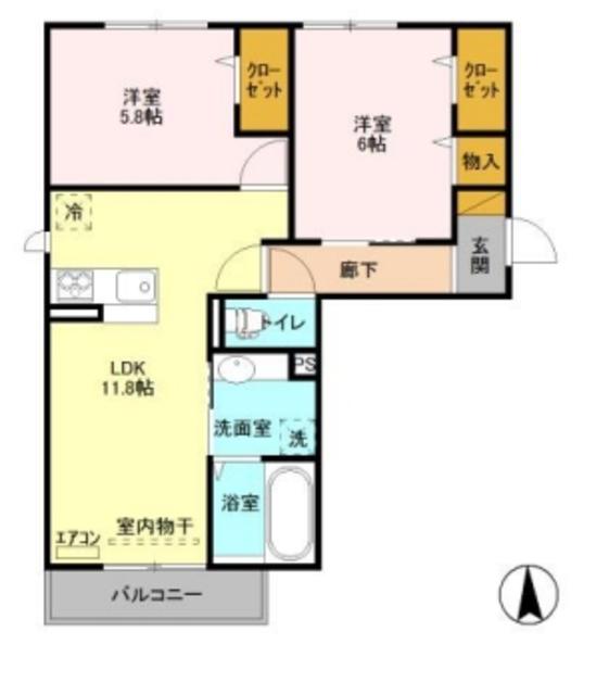 ルピナスヴィラAB(2LDK/2階)の間取り写真