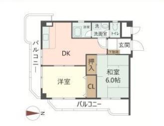 門戸パレス(2LDK/6階)の間取り写真