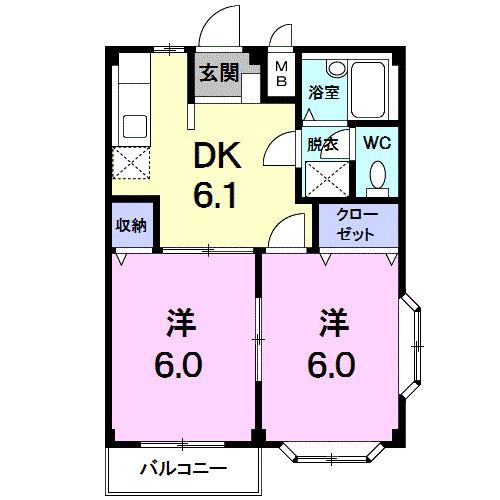 ポートエルディムA(2DK/2階)の間取り写真