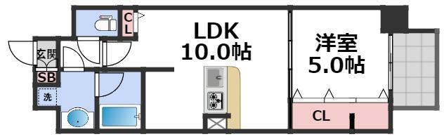 グランパシフィック今里LUXE(1LDK/2階)の間取り写真