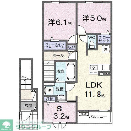 岸町2丁目アパート(3LDK/2階)の間取り写真