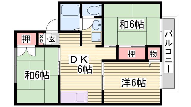 セジュール巽 B棟(3DK/2階)の間取り写真