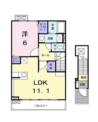 カサブランカB(1LDK/2階)の間取り写真