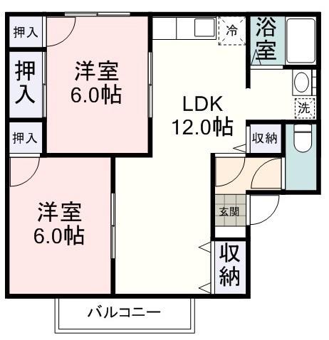 フレンド高田(2LDK/2階)の間取り写真