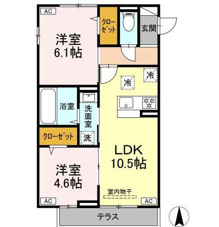 GRAND D-ROOM村井北(2LDK/1階)の間取り写真