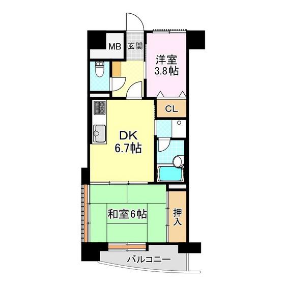 ライオンズマンション清水台第2(2DK/5階)の間取り写真