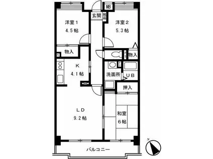 リヴィエール一橋学園(3LDK/1階)の間取り写真
